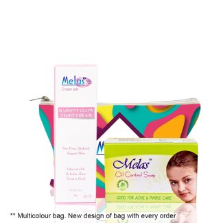 Melas Perfect skincare Combo ( Night cream + Oil Control Soap) in a bag